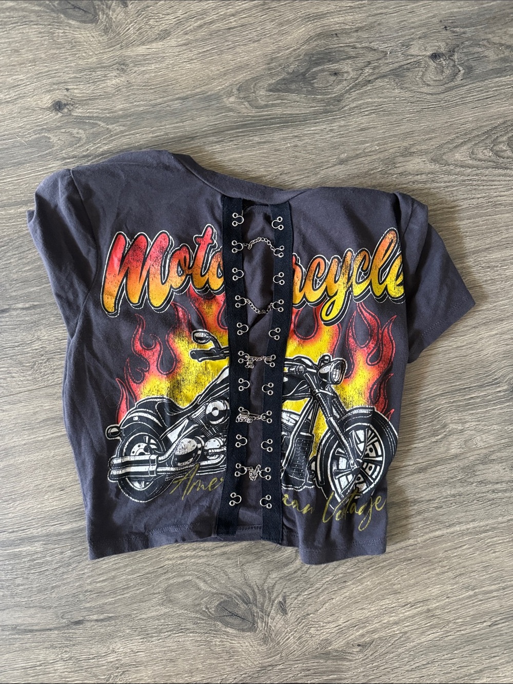 Windsor Women’s Motorcycle Graphic Lace-Up Tee with Flame Print